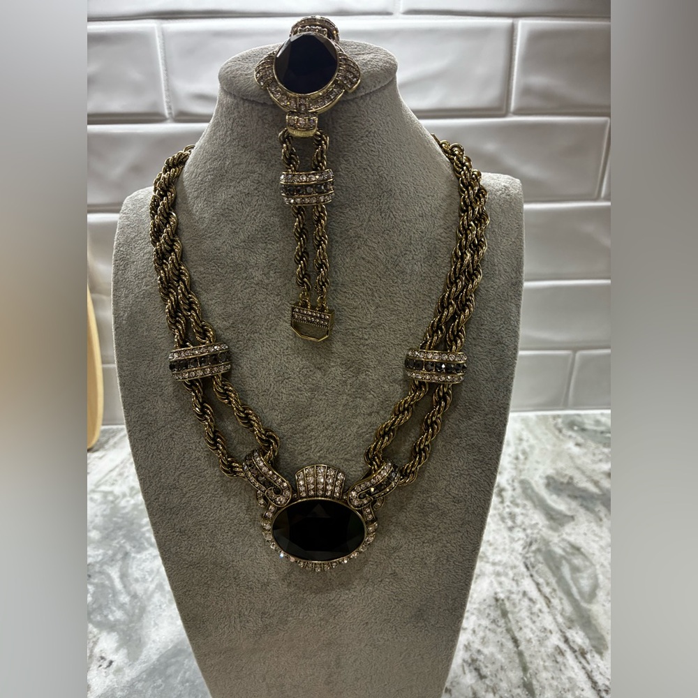 Gold-Tone Rope Chain Necklace with Black Crystal Pendant by Heidi Daus.